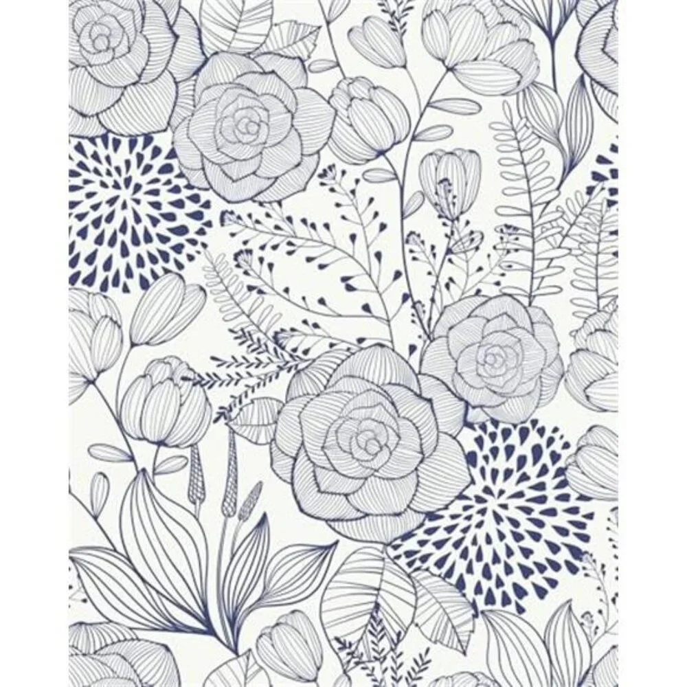 Navy Blue Floral Peel and Stick Wallpaper Blue and White Wallpaper